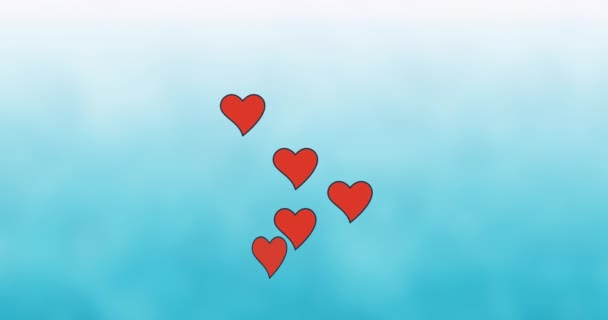 Animation Flying Hearts Blue Background Valentines Day Celebration Concept Digitally — Wideo stockowe
