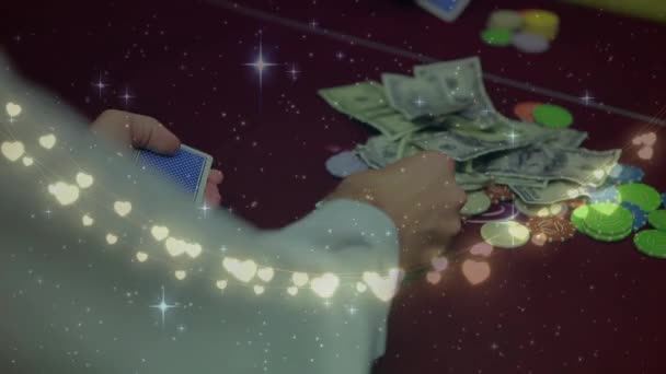 Animation Fairy Lights Mid Section Male Croupier Distributing Cards Casino — kuvapankkivideo