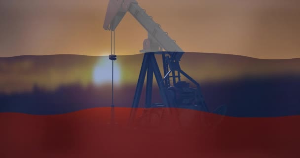 Анімація Помпових Валетів Над Прапором Росії Нафтовий Бізнес Енергетика Транспорт — стокове відео