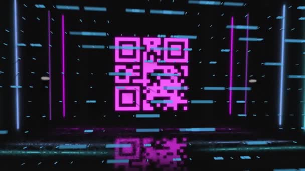 Animation Financial Data Processing Neon Pink Code Scanner Black Background — 图库视频影像