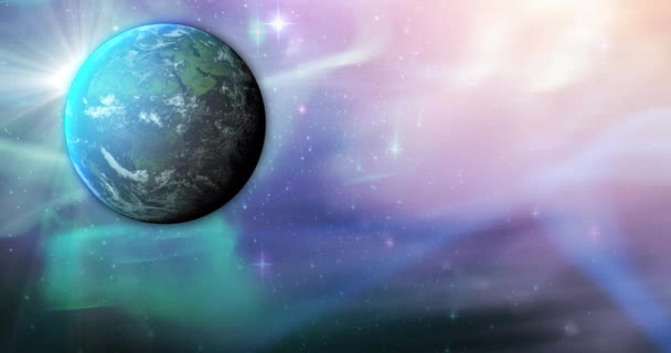 Animation Blue Planet Smoky Green Violet Pink Space Planets Cosmos — Stockvideo