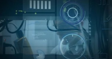 Animation of digital interface over caucasian server room worker. Global business, finances, data processing and digital interface concept digitally generated video.
