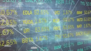 Animation of network of connections with dna strand animation binary symbols. Global finances business digital interface and technology concept digitally generated video.