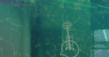 Animation of smartphone icons and connections over servers. Global network, connections, communication and technology concept digitally generated video.