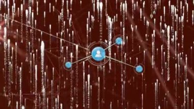 Animation of data processing and icons over black background. Global business and digital interface concept digitally generated video.