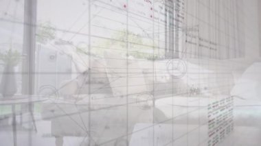 Animation of financial data processing over flat. Global business, finances, data processing and digital interface concept digitally generated video.