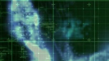 Karanlık arka planda veri işleme animasyonu. küresel bilim, bağlantılar, veri işleme ve dijital arayüz kavramı dijital olarak oluşturulmuş video.