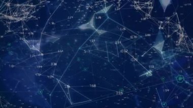 Animation of data processing with globe over shapes. Global business and digital interface concept digitally generated video.