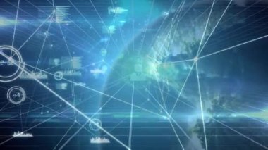 Animation of network of connections and globe over black background. global connections, computing and digital interface concept digitally generated video.