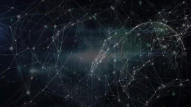 Karanlık arka planda bağlantı ağının animasyonu. küresel bağlantılar, iş dünyası, dijital arayüz, teknoloji ve ağ konsepti dijital olarak oluşturulmuş video.
