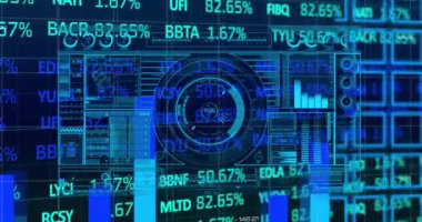 Animation of digital screen with financial data and graphs. Global finance, economy and technology concept digitally generated video.