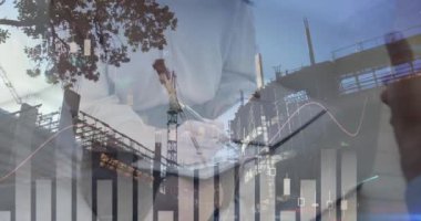 Animation of financial data processing over businesses people. global business, finances, data processing and digital interface concept digitally generated video.