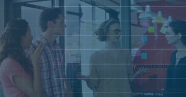 Animation of financial data processing over diverse business people. global business, finances and digital interface concept digitally generated video.