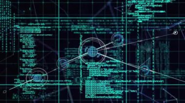 Veri işleme üzerinden bağlantı ağının animasyonu. küresel bağlantılar, veri işleme ve dijital arayüz konsepti dijital olarak oluşturulmuş video.