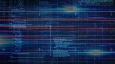 Karanlık arka planda veri işleme animasyonu. küresel bilim, bağlantılar, veri işleme ve dijital arayüz kavramı dijital olarak oluşturulmuş video.