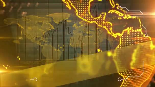 Анимирование Глобуса Карты Мира Обработкой Данных Через Окно Концепция Глобальных — стоковое видео