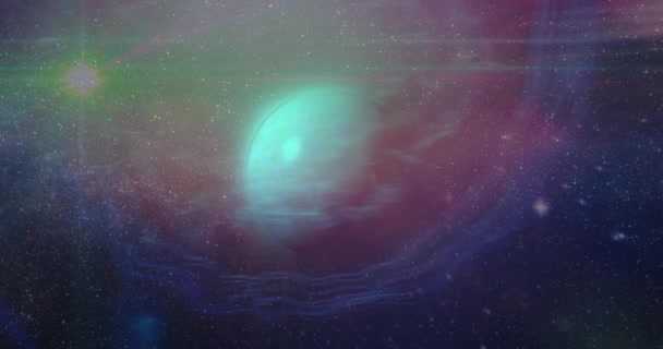 Анімація Зеленої Планети Фіолетовому Просторі Флоту Концепція Планет Космосу Всесвіту — стокове відео