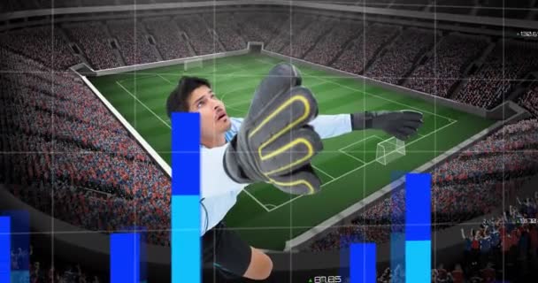 Animations Financial Data Processing Caucasian Football Player Sports Competition Entertainment — Vídeo de stock