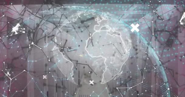 Анімація Глобусу Хрестів Єднань Через Сервери Глобальна Мережа Єднання Комунікація — стокове відео
