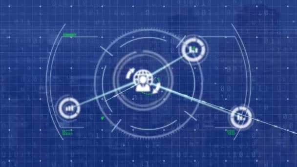 Animation Profile Icon Graph Network Connecting Lines Circle Binary Codes — Vídeos de Stock