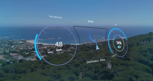 Animation Speedometer Seascape Charging Station Electric Car Green Energy Eco — Stok Video