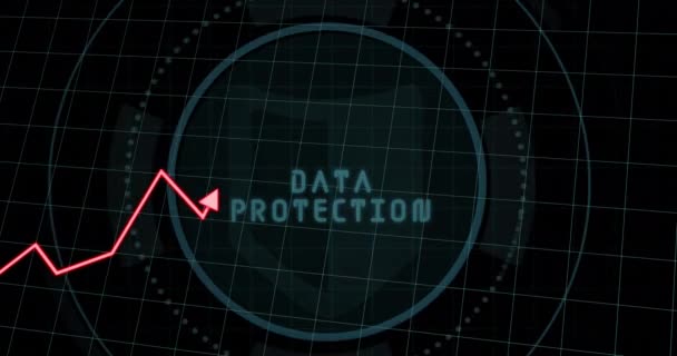 Animation Graphs Data Protection Fingerprint Black Background Data Safety Global — Vídeo de Stock
