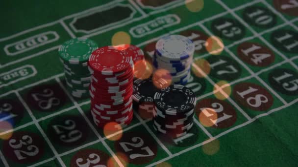 Animation Spots Light Close Stack Casino Poker Chips Table Casino — Vídeos de Stock