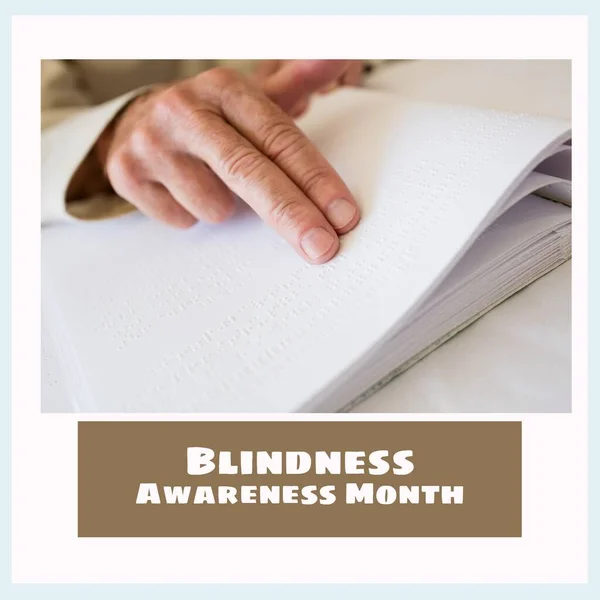 Composition Blindness Awareness Month Text Hands Reading Braille Blindness Awareness — 스톡 사진