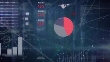 Animation of financial data processing over server room. global finances, computing and digital interface concept digitally generated video.