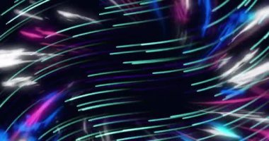 Animation of neon multicolored lines moving in loop against black background. Digitally generated, illustration, hologram, abstract, art, design, futuristic and technology.