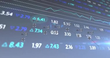 Animation of graphs, numbers and financial data on digital screen. Global finance, economy, data processing and technology concept digitally generated video.