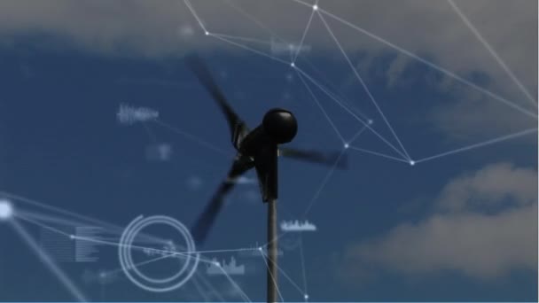 Animation Network Connections Data Processing Spinning Windmill Blue Sky Global — Vídeo de Stock