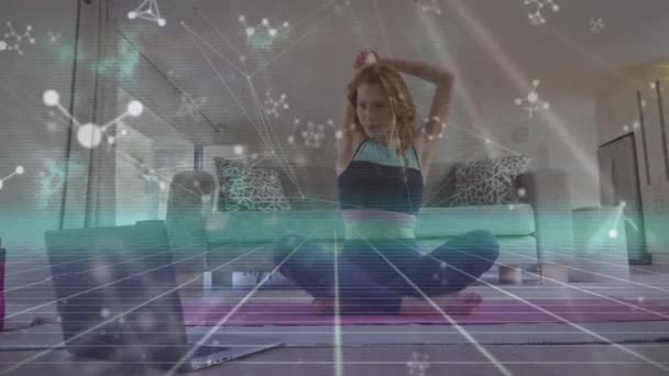 Animation Shapes Caucasian Woman Exercising Lifestyle Digital Interface Concept Digitally — Stok video