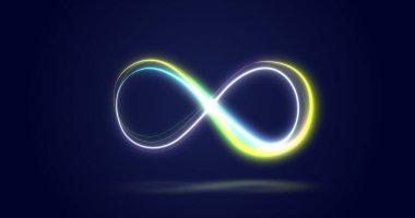 Image of infinity symbol over navy background. Shape, colour and movement concept digitally generated image.