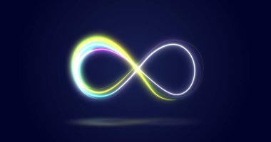 Image of infinity symbol over navy background. Shape, colour and movement concept digitally generated image.