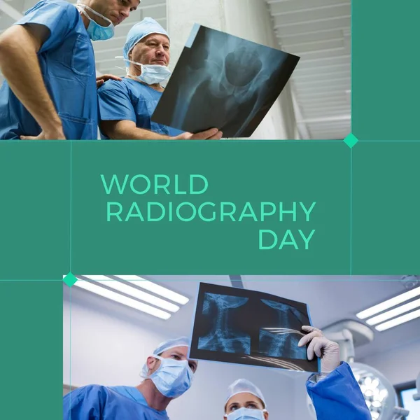 Composition World Radiography Day Text Diverse Doctors Green Background Radiography — 스톡 사진