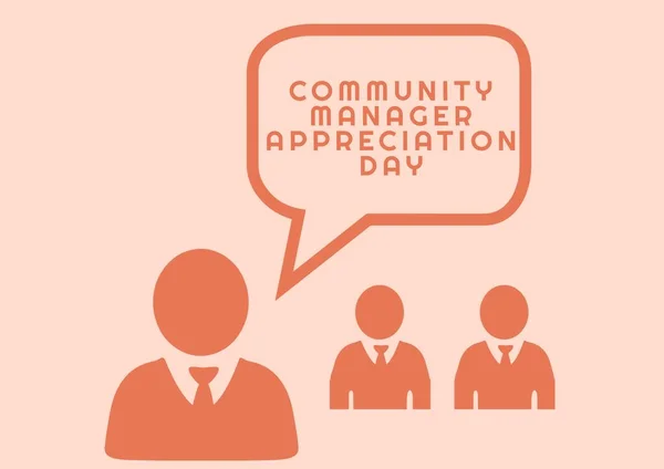 Composition of community manager appreciation day text over icons on pink backgorund. Community manager appreciation day and celebration concept digitally generated image.