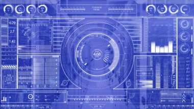 Animation of scope scanning and data processing over computer servers. Global computing and data processing concept digitally generated video.