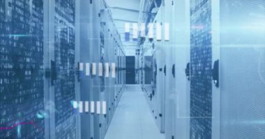 Animation of statistics and data processing over computer servers. Global social media, connections, computing, digital interface and data processing concept digitally generated video.