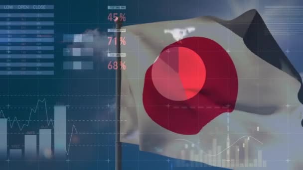 Animation Data Processing Flag Japan Global Business National Flags Digital — Wideo stockowe