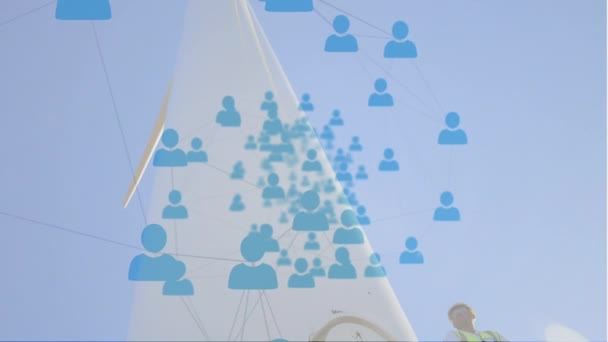 Animation Network Profile Icons Male Architect Standing Windmill Global Networking — Vídeo de Stock