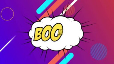 Animation of 5 comic option texts on different backgrounds. social media, comic and communication concept digitally generated video.