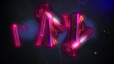 Animation of cluster of pink metallic shapes over communication network on black background. Global communication network, digital interface and data concept digitally generated video.