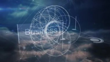 Animation of geometrical shapes over molecules and. Global networking and technology concept.