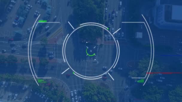 Animation Hud Processing Vehicles Moving City Street Digital Composite Artificial — Vídeos de Stock