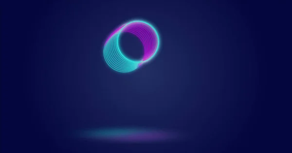 Image of neon circles moving over navy background. Shape, colour and movement concept digitally generated image.