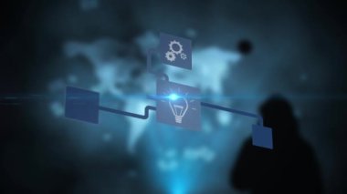 Animation of light spots over media icons. Global business and digital interface concept digitally generated video.