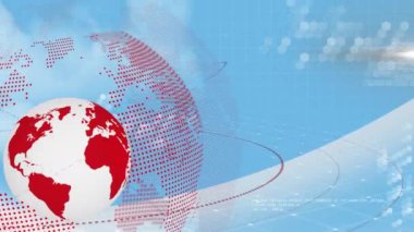 Animation of data processing and globe over sky with clouds. Global technology, computing and digital interface concept digitally generated video.