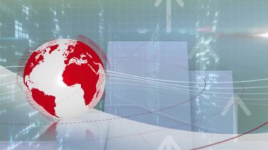 Animation of arrows, globe and lights in digital space. Global network, connections and technology concept digitally generated video.