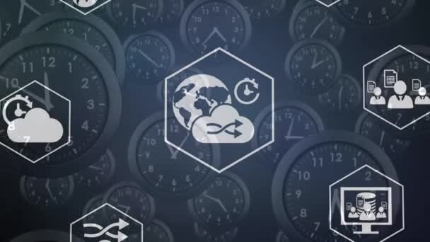Animation Network Medical Icons Clocks Global Medicine Science Research Data — Vídeo de stock